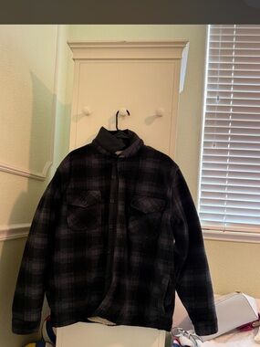 Men's Black Plaid Button-Up Jacket